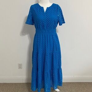 Zesica Blue Eyelet Dress With Pockets